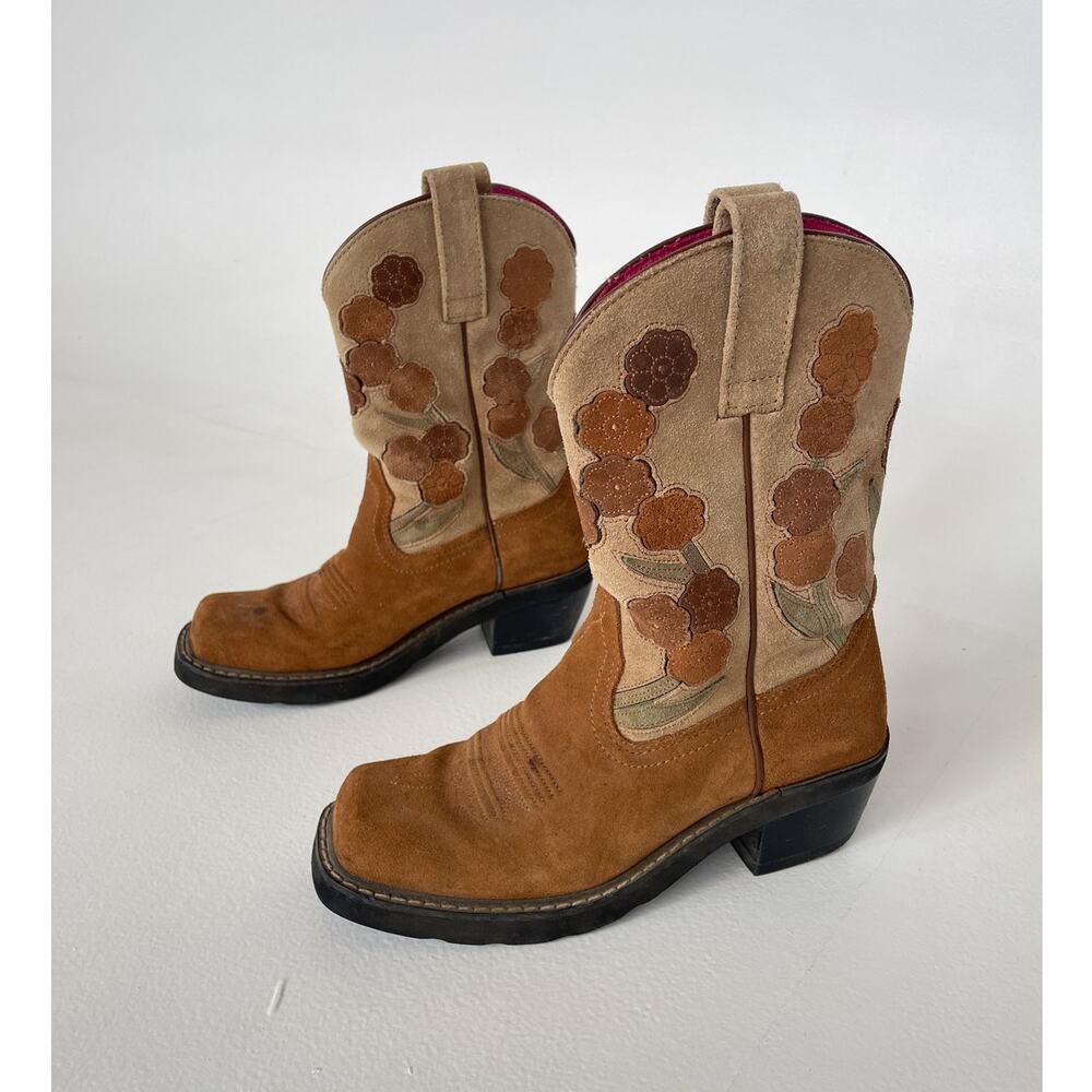 ARIAT Doll Baby Chestnut Suede Floral Cowboy Boots · 7.5 · Western · Square Toe